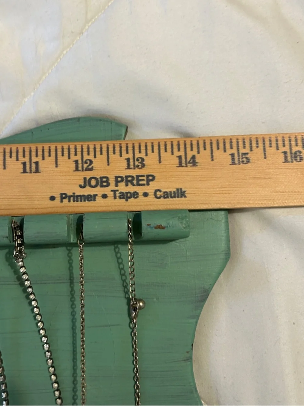 Handmade Wooden Necklace Holder Wall Mount Sage Green Shabby Chic Repurposed
